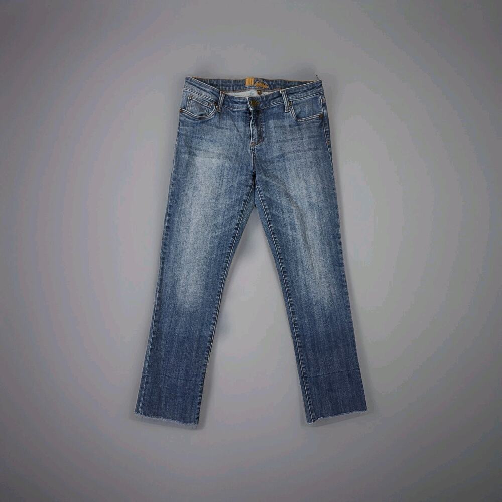 Kut Jeans Womens 10 32X29 Blue Straight Stretch Mid Rise Blue Denim Raw Hem EUC